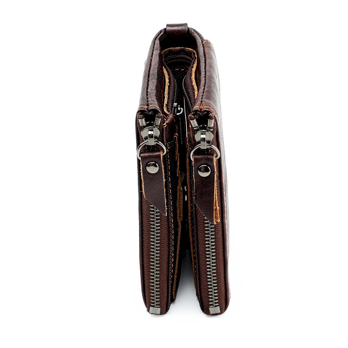 Wholesale Women' s Genuine Leather Double Zipper Compact Wallet